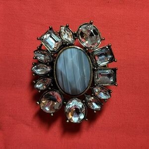 Vintage Crystal Oval Lavender Cabochon Brass Tone Stretch Ring